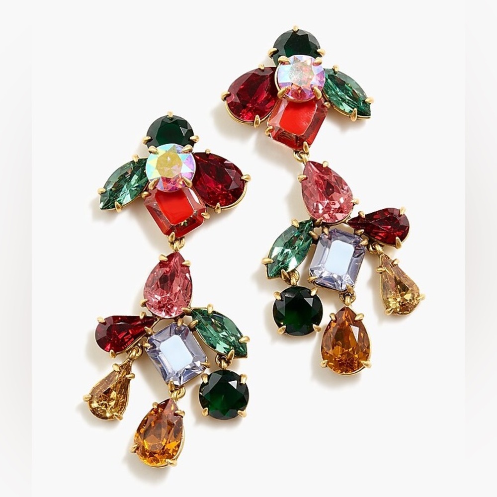 J. Crew crystal cluster chandelier earrings EUC
